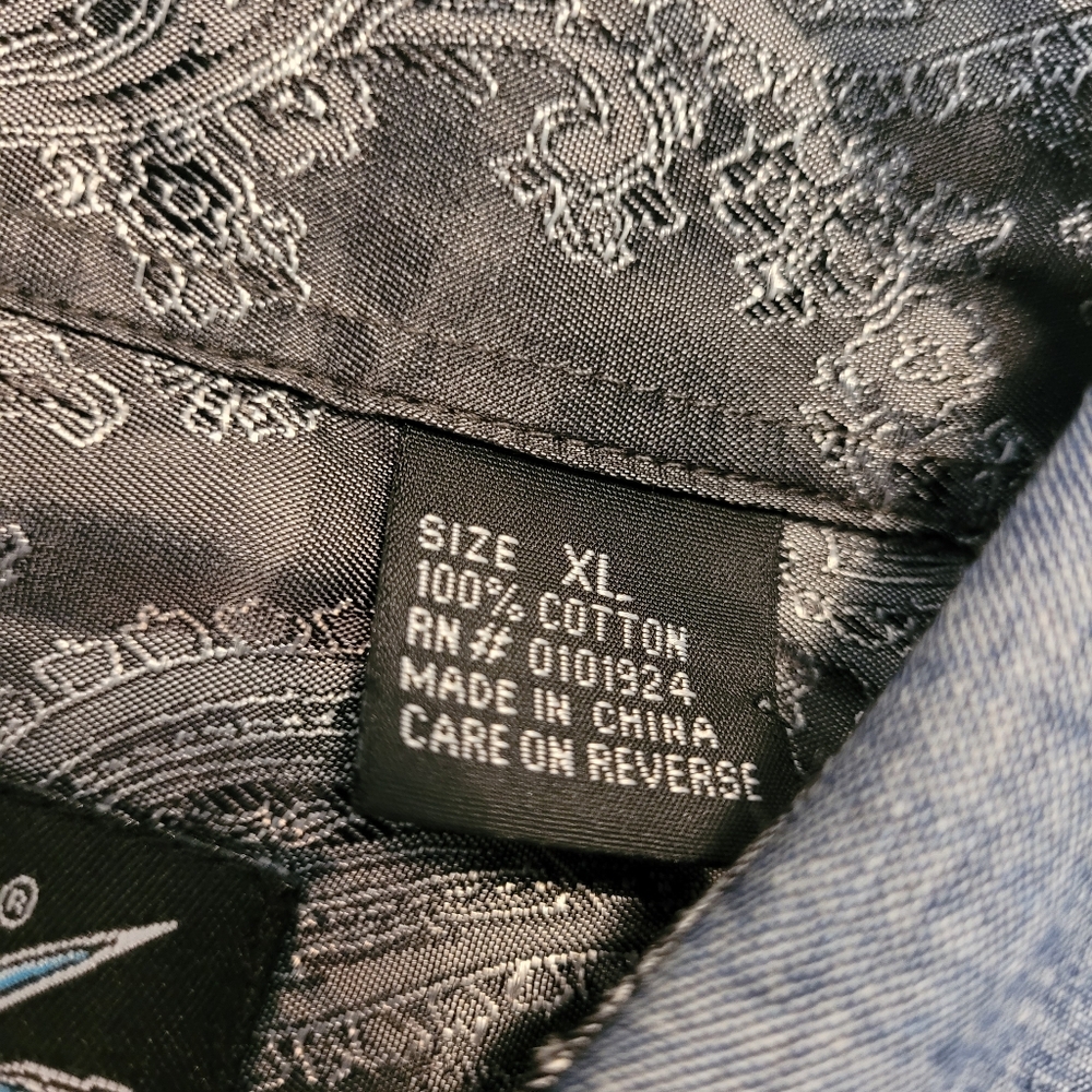 Fender Custom Shop Shirt Mens XL Blue Button Up Rock Roll Religion. Exc. - Picture 8 of 10